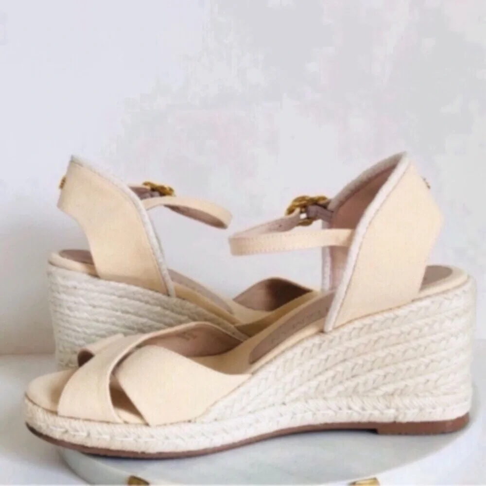 STUART WEITZMAN MIRELLA Cream Crisscross Wedge Espadrille Sandals
